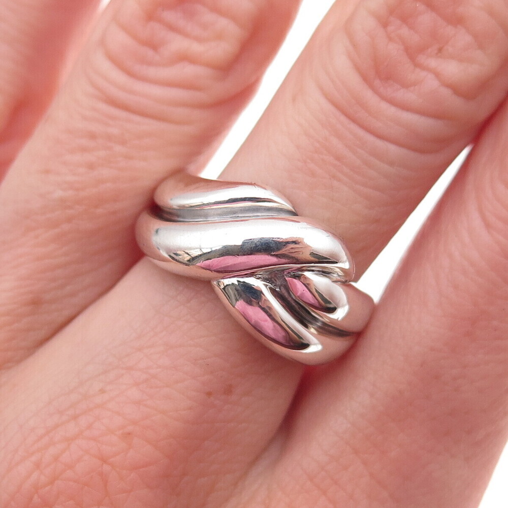 925 Sterling Silver Vintage Modernist Wavy Oxidized Ring Size 7.25